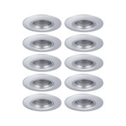Zehn runde Einbaustrahler aus silbernem Metall für moderne LED-Deckenbeleuchtung
