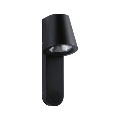 Modern black aluminum wall light with angled reflector and LED source for outdoor lighting solutions