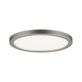 Rund LED-loftlampe med sølvfarvet aluminiumsramme og hvid diffuser til moderne belysning