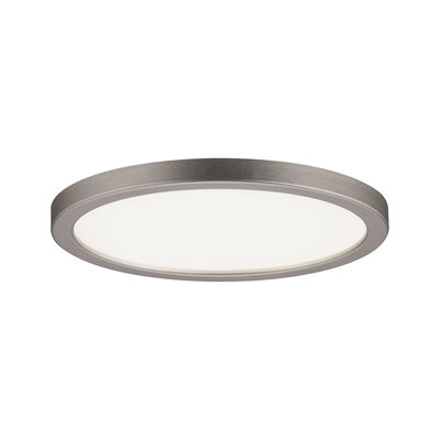 Rund LED-loftlampe med sølvfarvet aluminiumsramme og hvid diffuser til moderne belysning