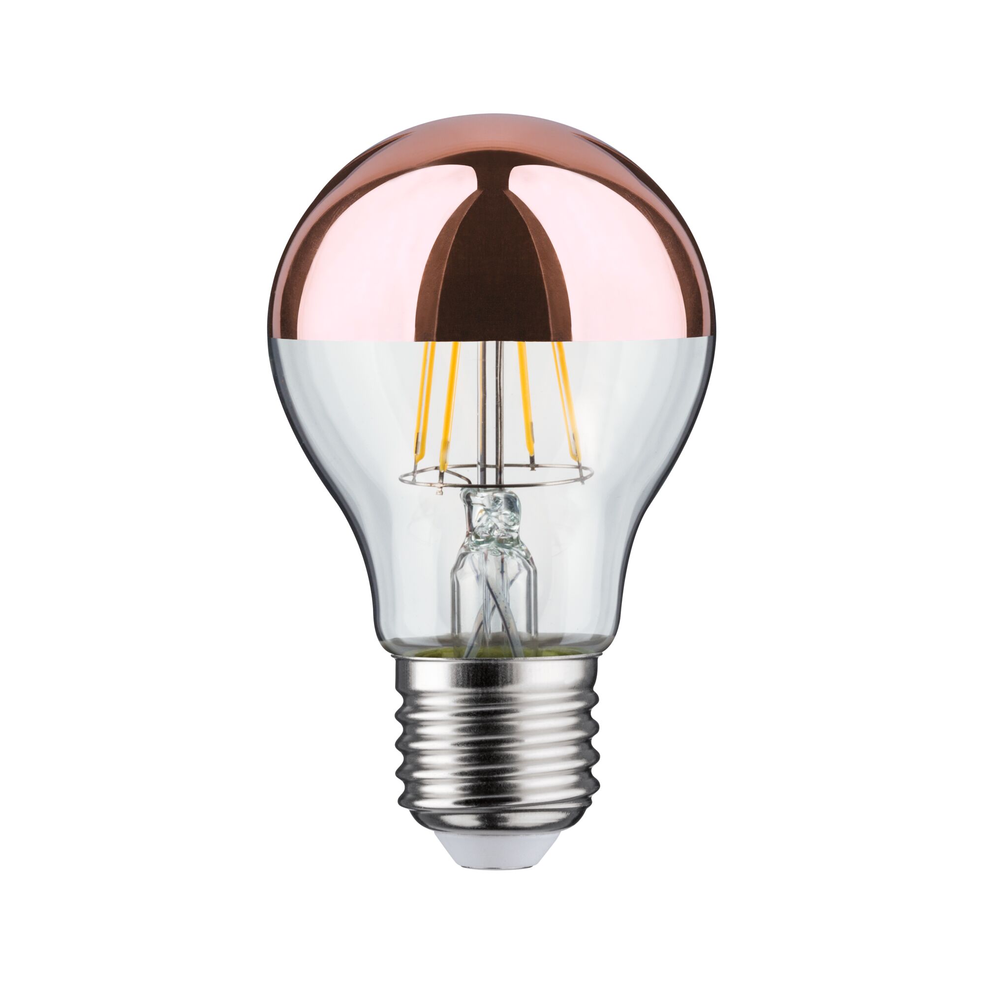 LED bulb with copper-tinted mirror glass and E27 base for energy-efficient lighting solutions