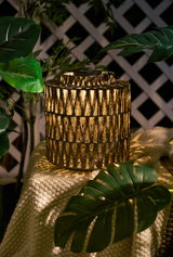 Decorative solar lantern with woven natural material in brown for garden and terrace lighting.