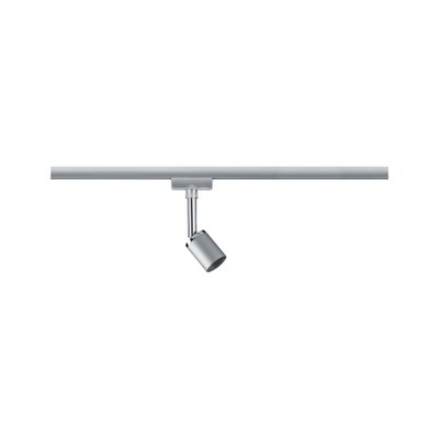 Modern silver metal LED spotlight on track system for flexible room lighting solutions