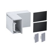Connecteur d'angle en plastique gris avec couvercles noirs pour gaines de câbles et installations électriques