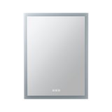 Quadratischer Badezimmerspiegel mit LED-Beleuchtung und Touch-Sensoren in silbernem Rahmen