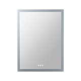 Quadratischer Badezimmerspiegel mit LED-Beleuchtung und Touch-Sensoren in silbernem Rahmen