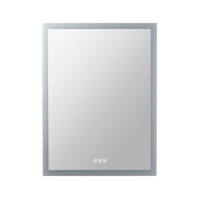 Quadratischer Badezimmerspiegel mit LED-Beleuchtung und Touch-Sensoren in silbernem Rahmen