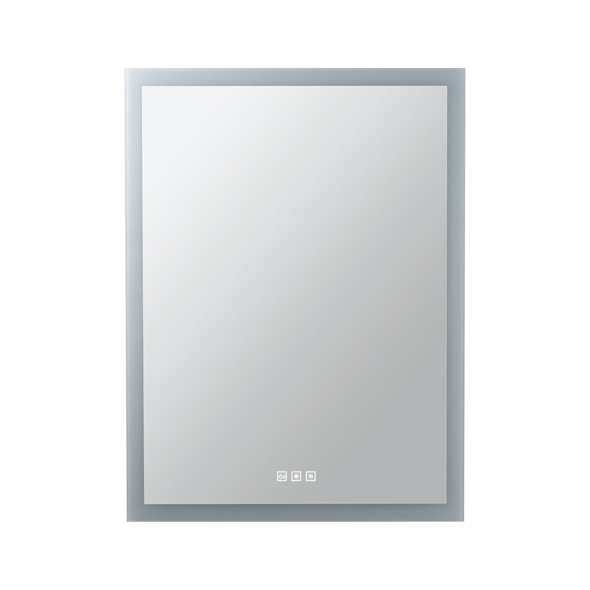 Square LED mirror with silver frame and touch control panel for bathroom lighting