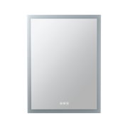 Miroir LED carré avec cadre argenté et panneau tactile pour éclairage de salle de bain