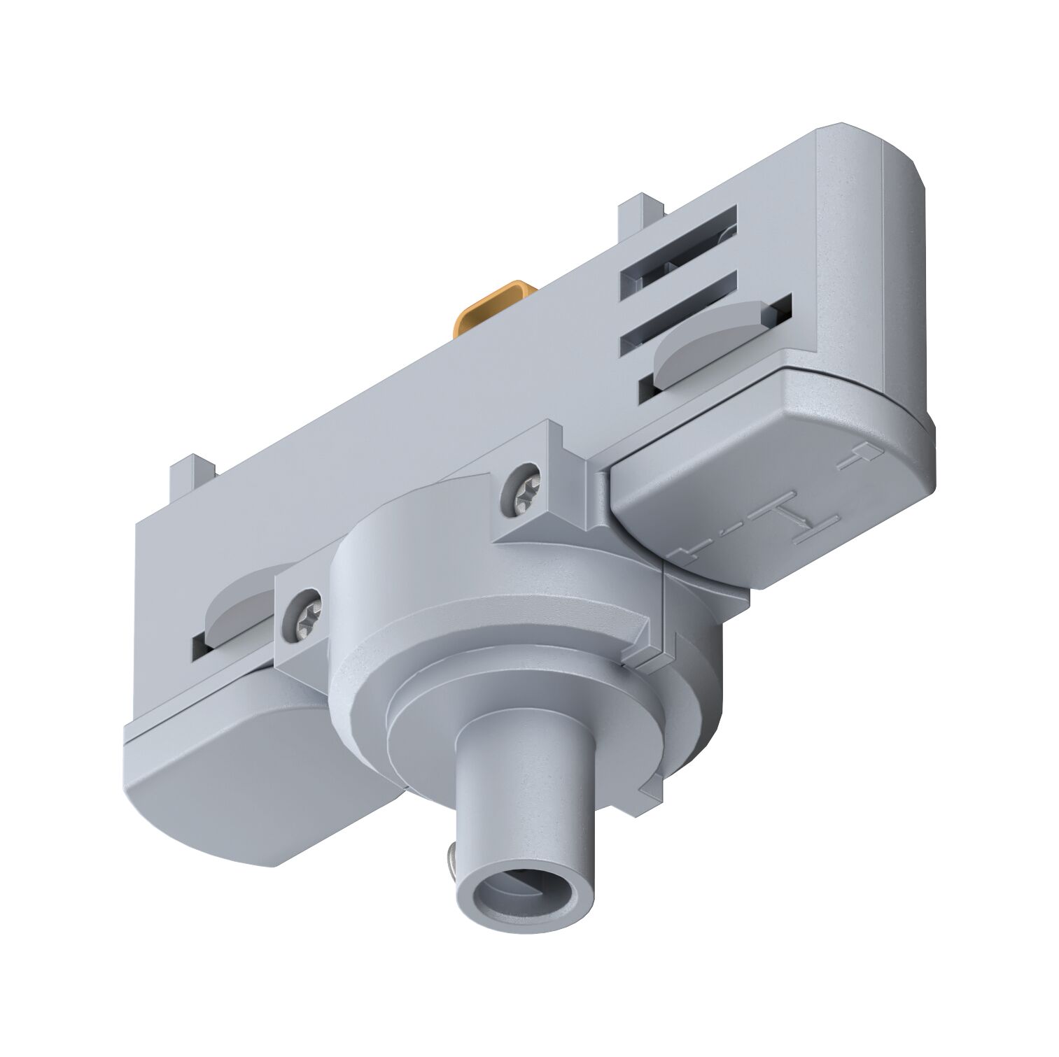 Grey plastic housing with mechanical switch and screws for electrical connection component