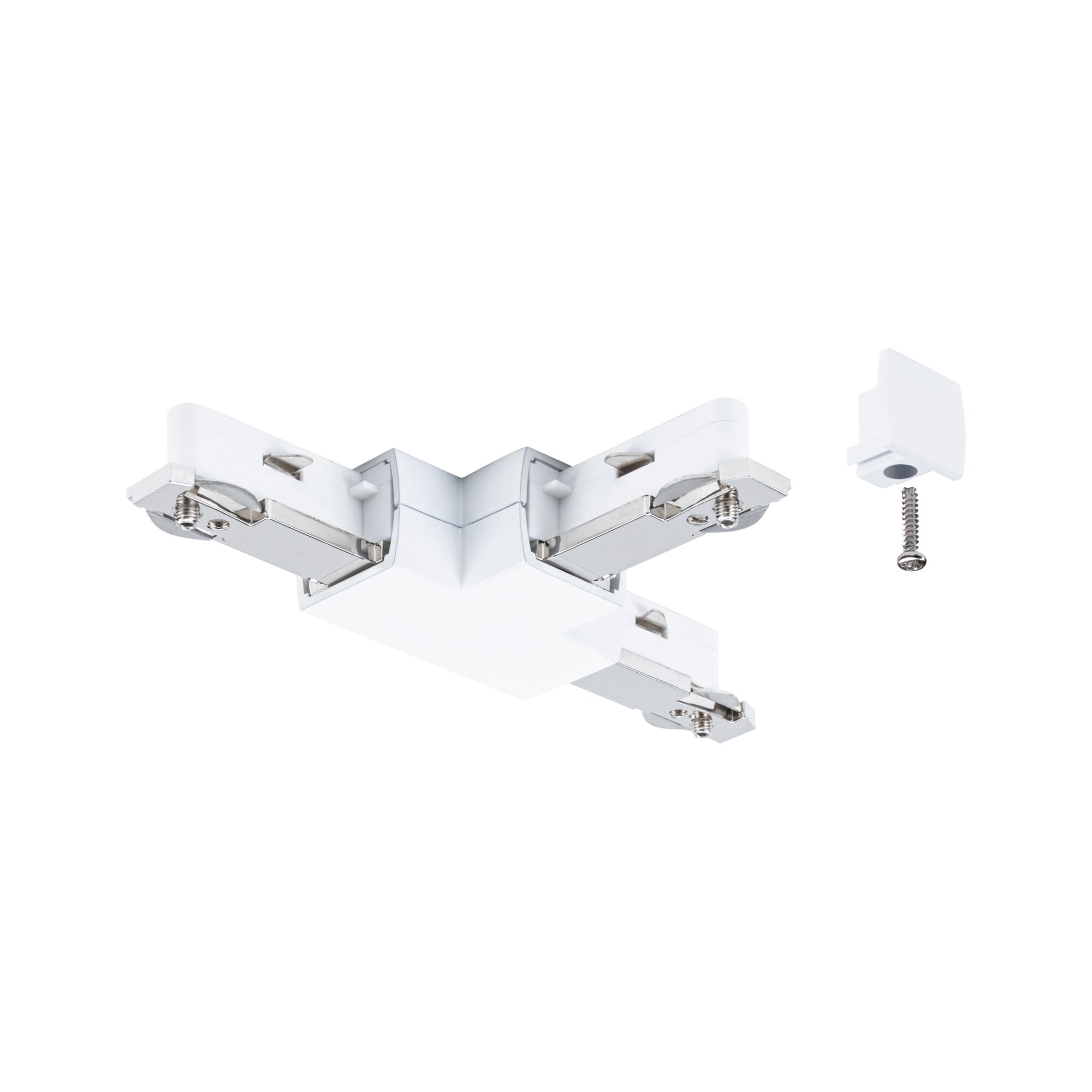 White plastic corner connector with metal clips and screw for LED track lighting system