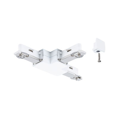 White plastic corner connector with metal clips and screw for LED track lighting system