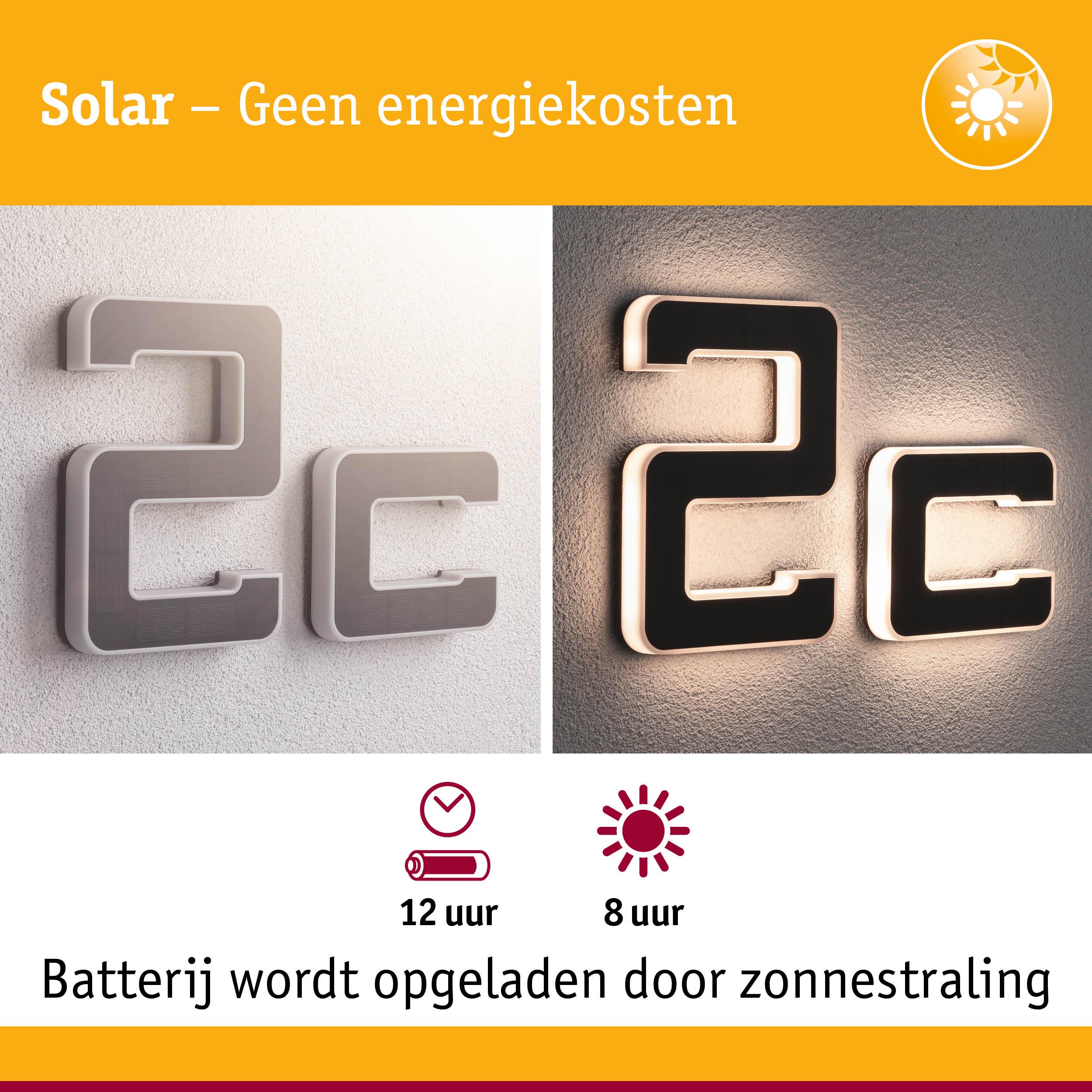 Zonne-energie huisnummer 2c van grijs kunststof met LED-verlichting en 12 uur batterijduur
