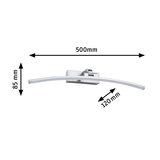 Curved LED wall light in brushed silver aluminum measuring 500x85x120 mm for modern lighting