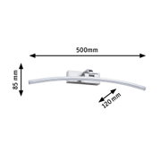 Gebogene LED-Wandleuchte aus gebürstetem Aluminium in Silber mit Maßen 500x85x120 mm