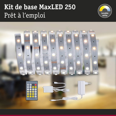 Kit bande LED MaxLED 250 avec télécommande et alimentation, lumière blanche réglable pour éclairage intérieur