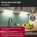 Barreo base unit light in white under kitchen cabinets with dimmable LED lighting and remote control