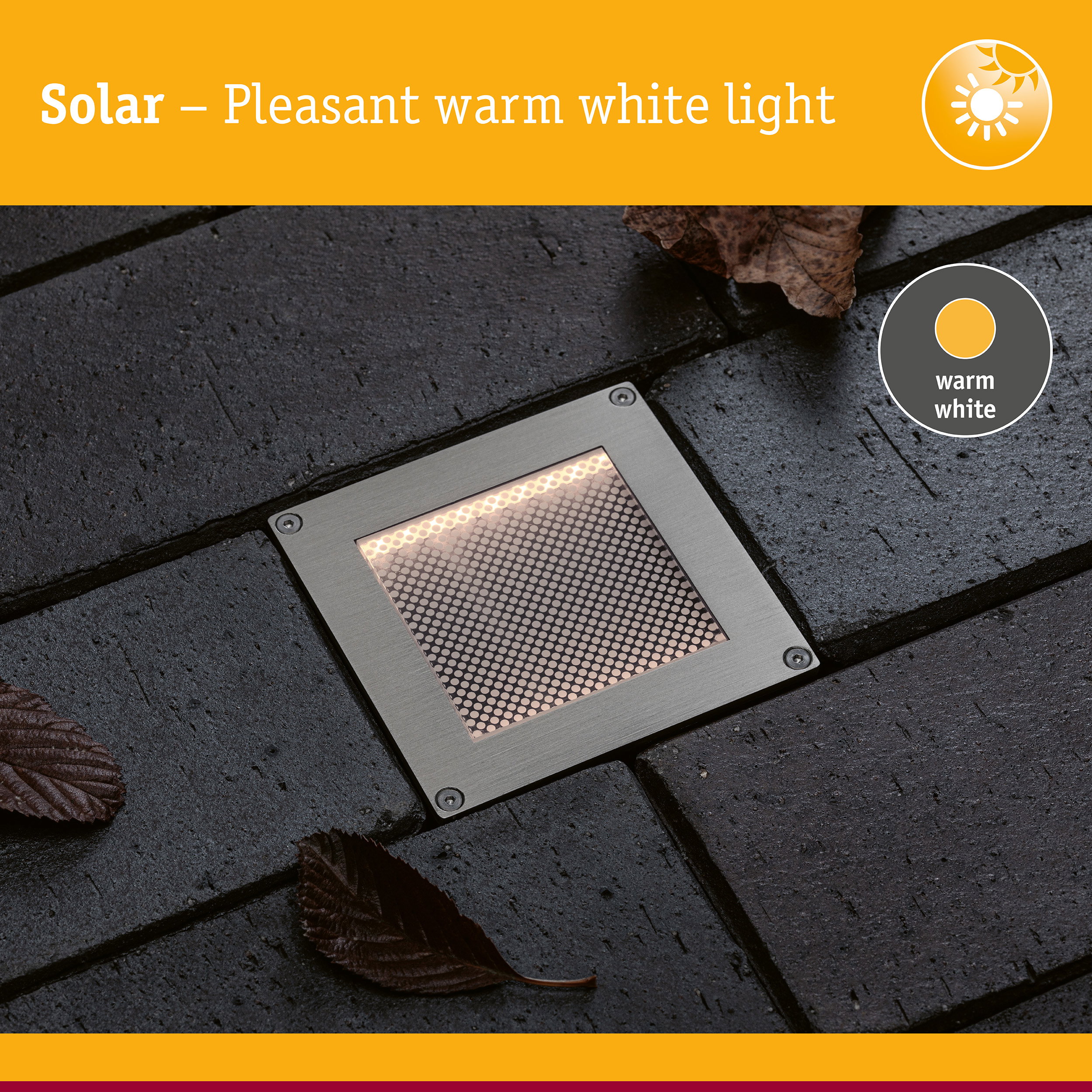 Solar LED Recessed floor light Sorea Twilight switch IP67 angular 100x100mm 3000K 0,1W 6lm 3,7V Brushed iron ABS/Polycarbonate/Stainless steel