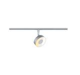 Moderne zilverkleurige metalen LED-railspot met warm wit licht voor woonruimtes