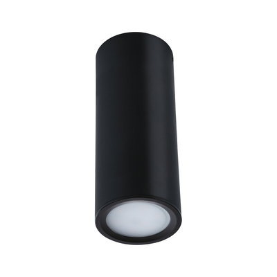 Black cylindrical metal ceiling light with matte diffuser for modern indoor lighting