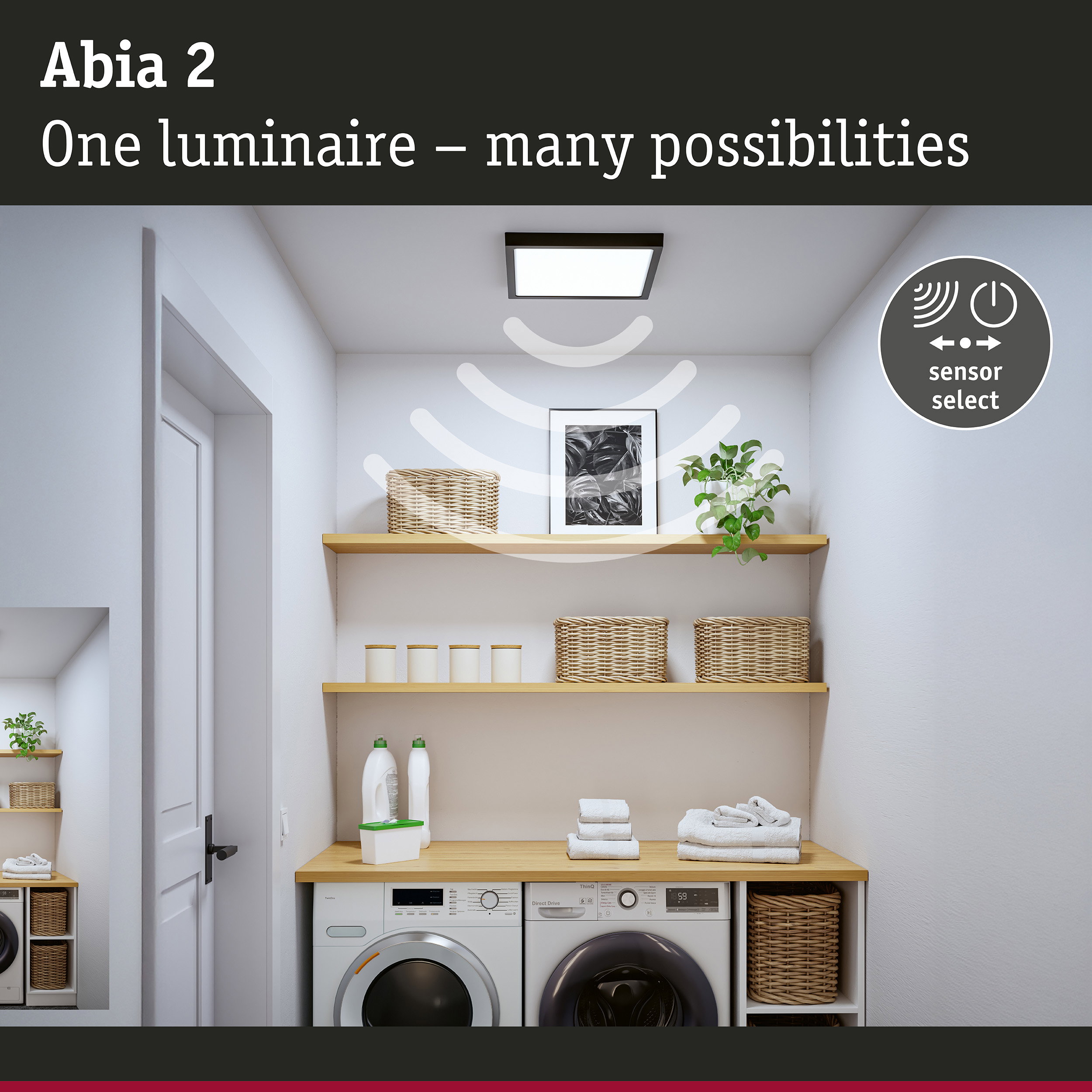 LED Panel Abia 2 White Select Twilight-controlled motion detector (HF) angular 400x400mm 16W 1400lm White Select Black