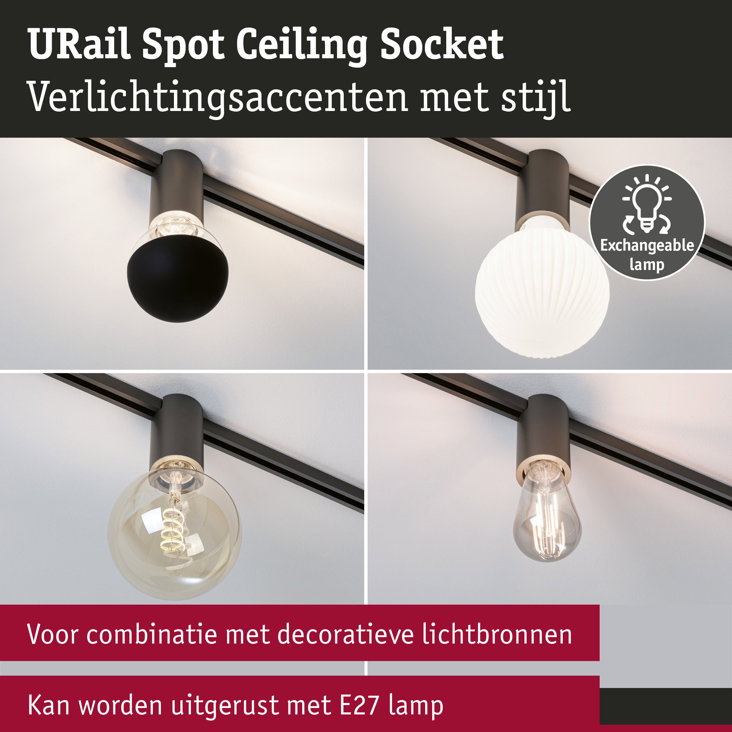 URail Railspot Socket E27 max. 20W dimbaar 230V Titaanium