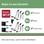 Starterset met zwarte LED-tuinschijnwerpers, kabels en transformator voor buitenverlichting
