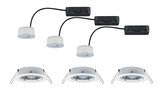 Three white LED recessed spotlights with metal frames and three matching LED drivers for home lighting