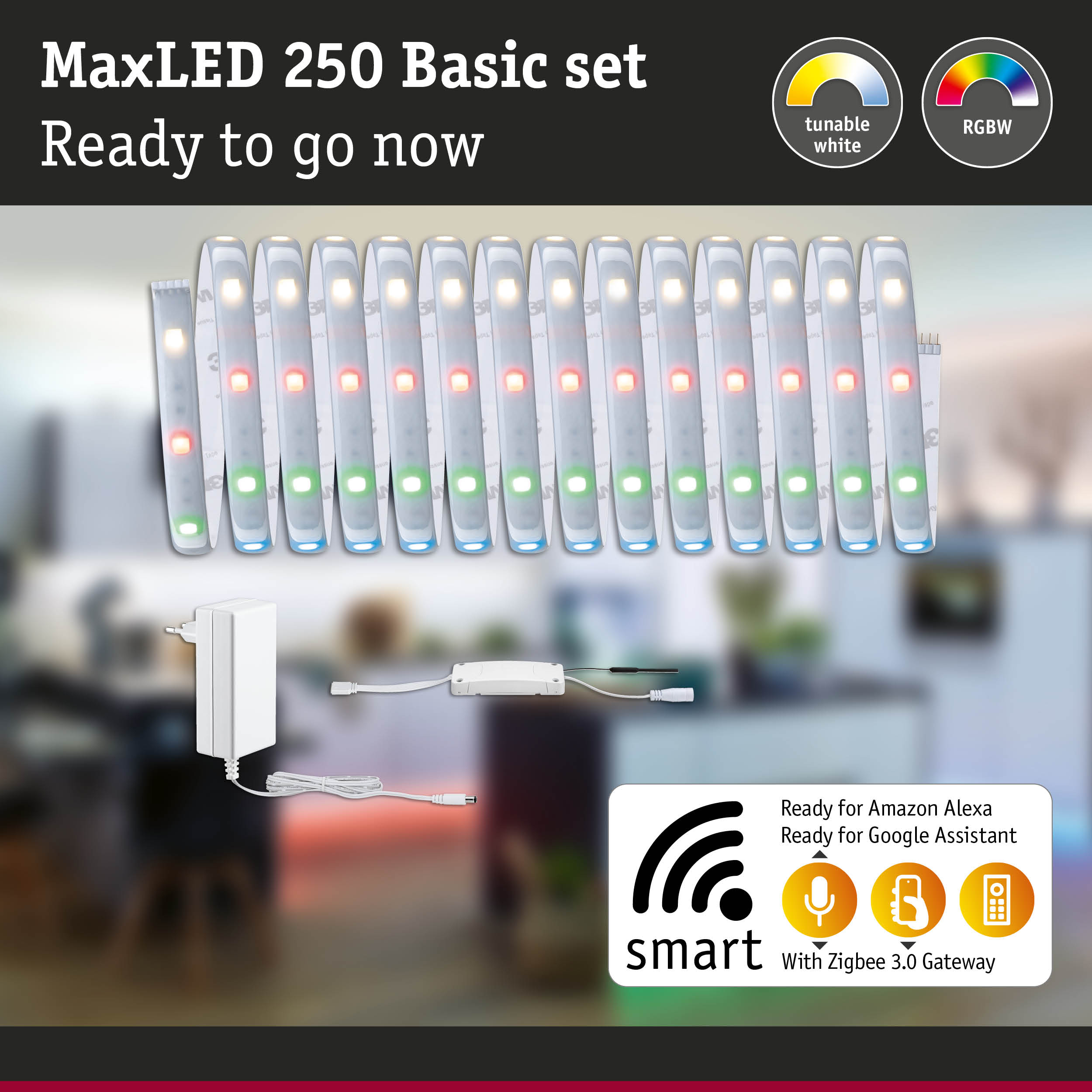MaxLED 250 Basic set with flexible white LED strips for smart lighting with Zigbee 3.0 gateway