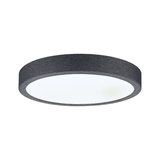 Runde Deckenleuchte mit grauem Stoffrand und weißem Diffusor für modernes Wohnambiente
