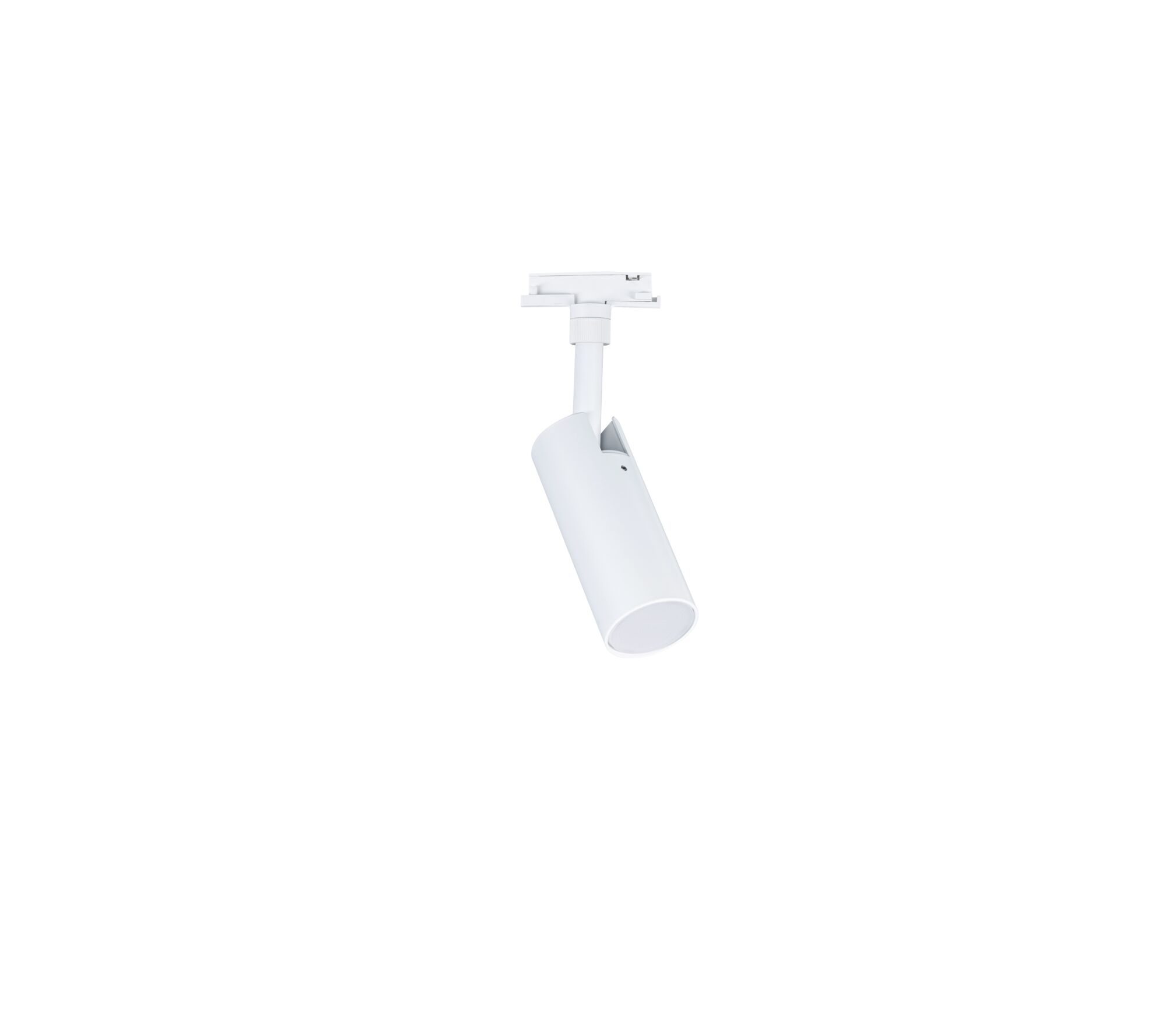 Modern white metal LED spotlight for track systems, energy-efficient indoor lighting solution