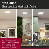 Atria Shine LED-Deckenleuchte in Weiß mit drei Lichtfarben, IP44 Schutz und Backlight-Technik