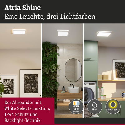 Atria Shine LED-Deckenleuchte in Weiß mit drei Lichtfarben, IP44 Schutz und Backlight-Technik