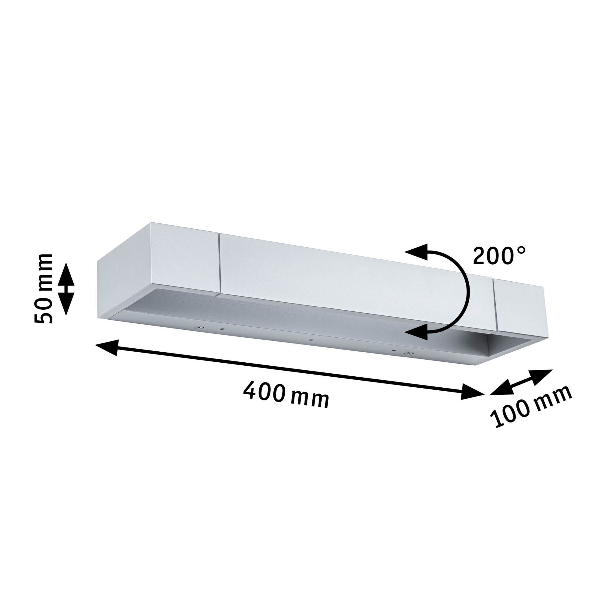 Mattweißer Aluminium-Wandleuchter 400x100x50 mm mit 200° Schwenkfunktion für LED-Beleuchtung