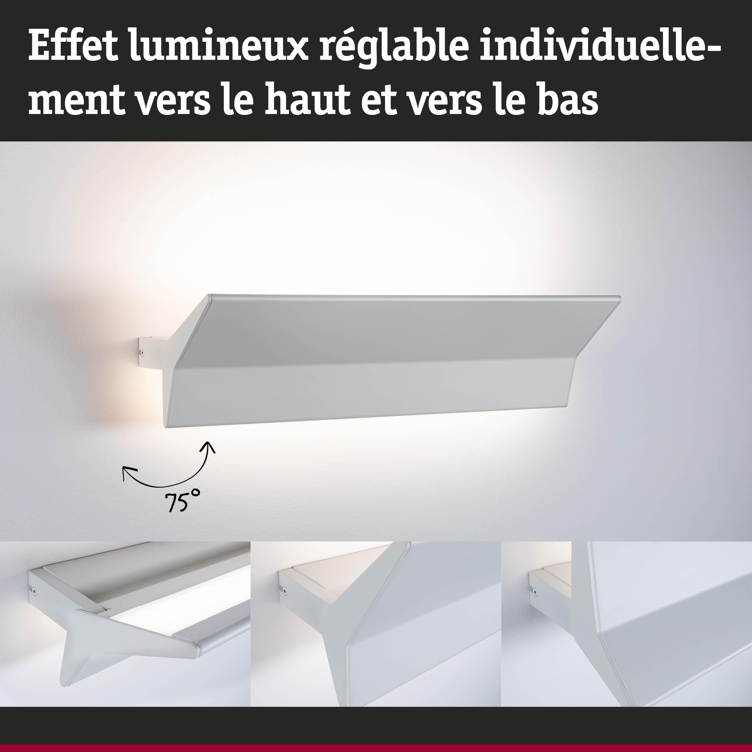 Applique murale LED blanche en métal avec angle d'éclairage réglable jusqu'à 75 degrés pour intérieur moderne