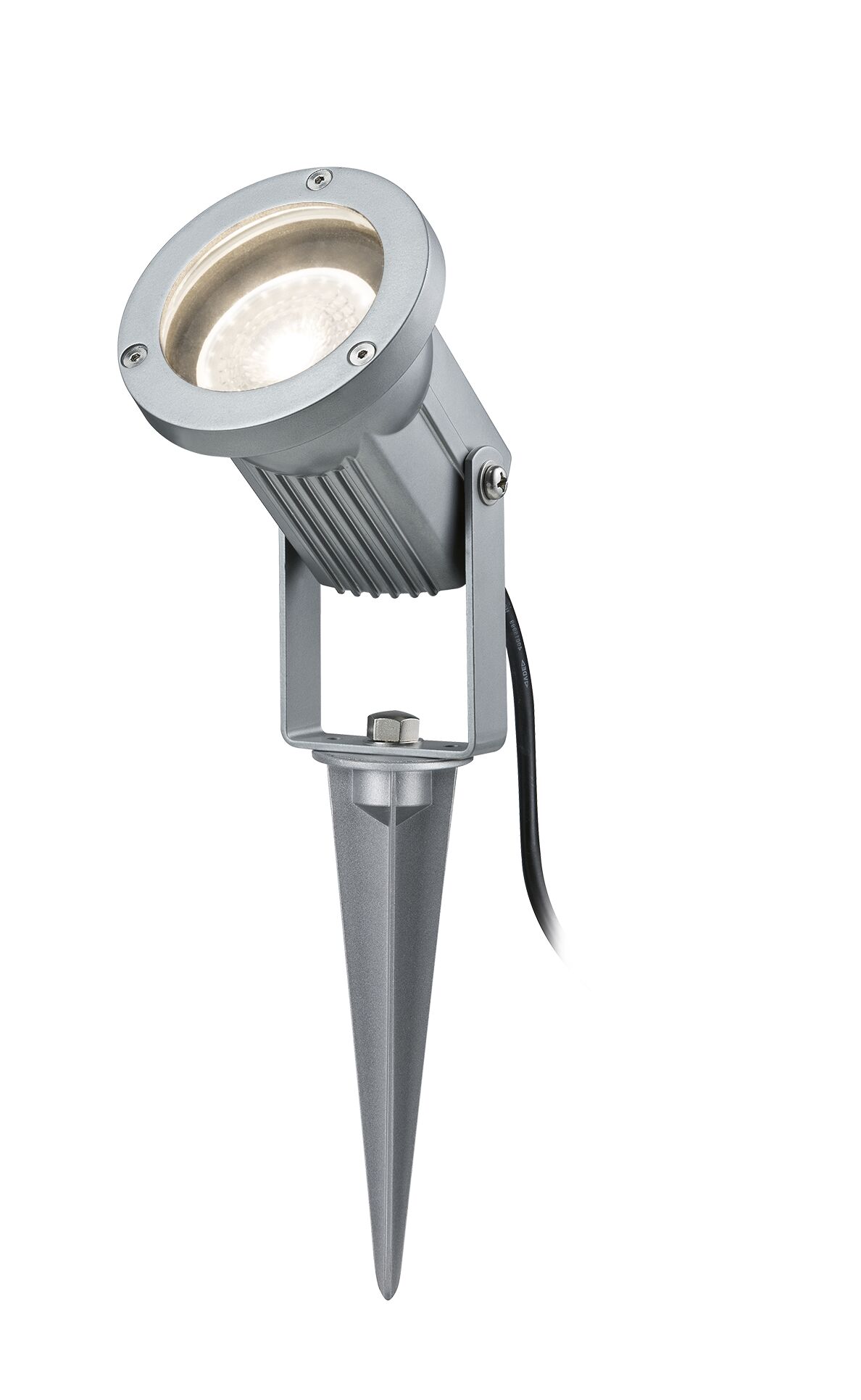 Silberner LED-Gartenstrahler aus Aluminium mit Erdspieß für Außenbeleuchtung und Gartenlicht