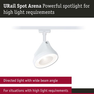 White URail Spot Arena LED spotlight with wide beam angle for high light requirements