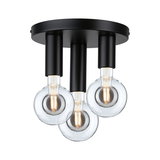 Ceiling light with three clear bulbs and matte black metal housing for modern lighting design