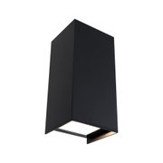 Black metal outdoor wall light with modern design and integrated LED for garden lighting