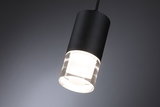 Black LED pendant light with clear glass and warm white light for modern interiors