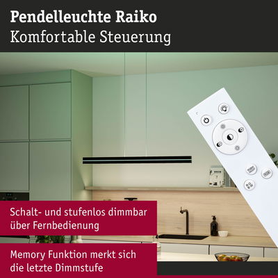 Pendelleuchte Raiko in Schwarz mit Fernbedienung dimmbar für moderne Küchenbeleuchtung