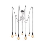 Modern black pendant light with eight bulbs and long cables for stylish room lighting