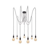 Modern black pendant light with eight bulbs and long cables for stylish room lighting