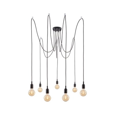 Modern black pendant light with eight bulbs and long cables for stylish room lighting
