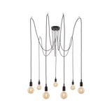 Moderne zwarte hanglamp met acht lampen en lange kabels voor stijlvolle verlichting