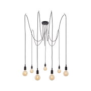 Modern black pendant light with seven bulbs and long cables for stylish room lighting