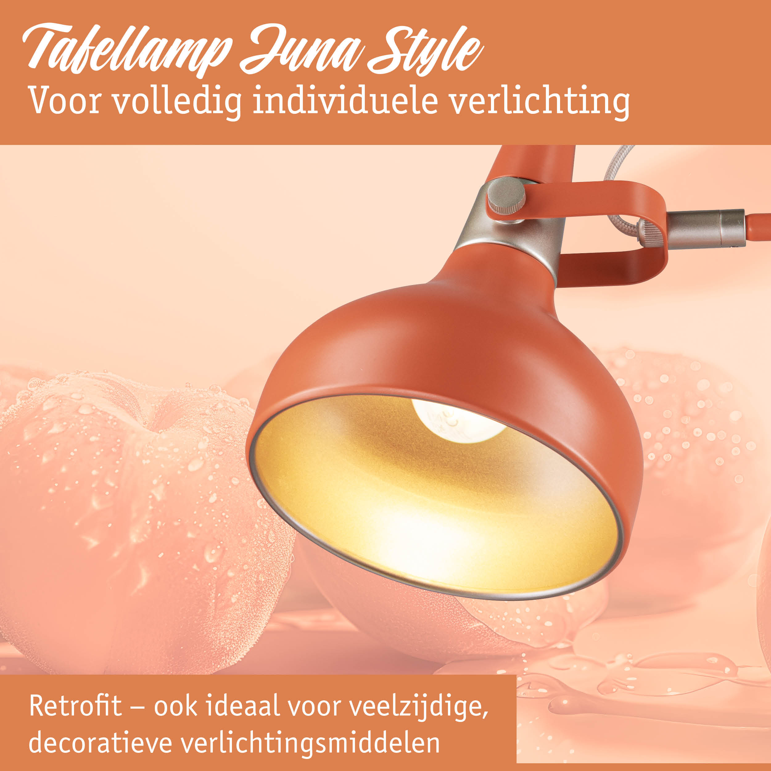 Rode Juna Style metalen tafellamp met gouden binnenkant voor individuele verlichting