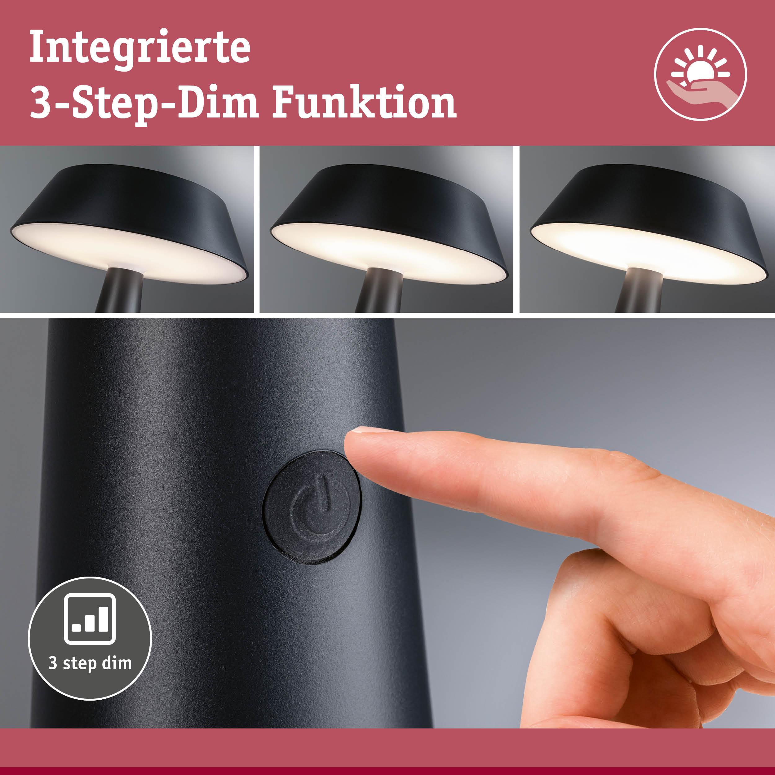 Schwarze LED-Tischlampe mit integriertem 3-Stufen-Dimmfunktion und Touch-Schalter