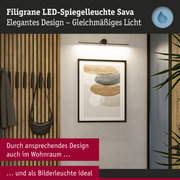 Filigrane LED-Spiegelleuchte Sava in Schwarz mit gleichmäßigem Licht für Wohnraum und Bilderbeleuchtung