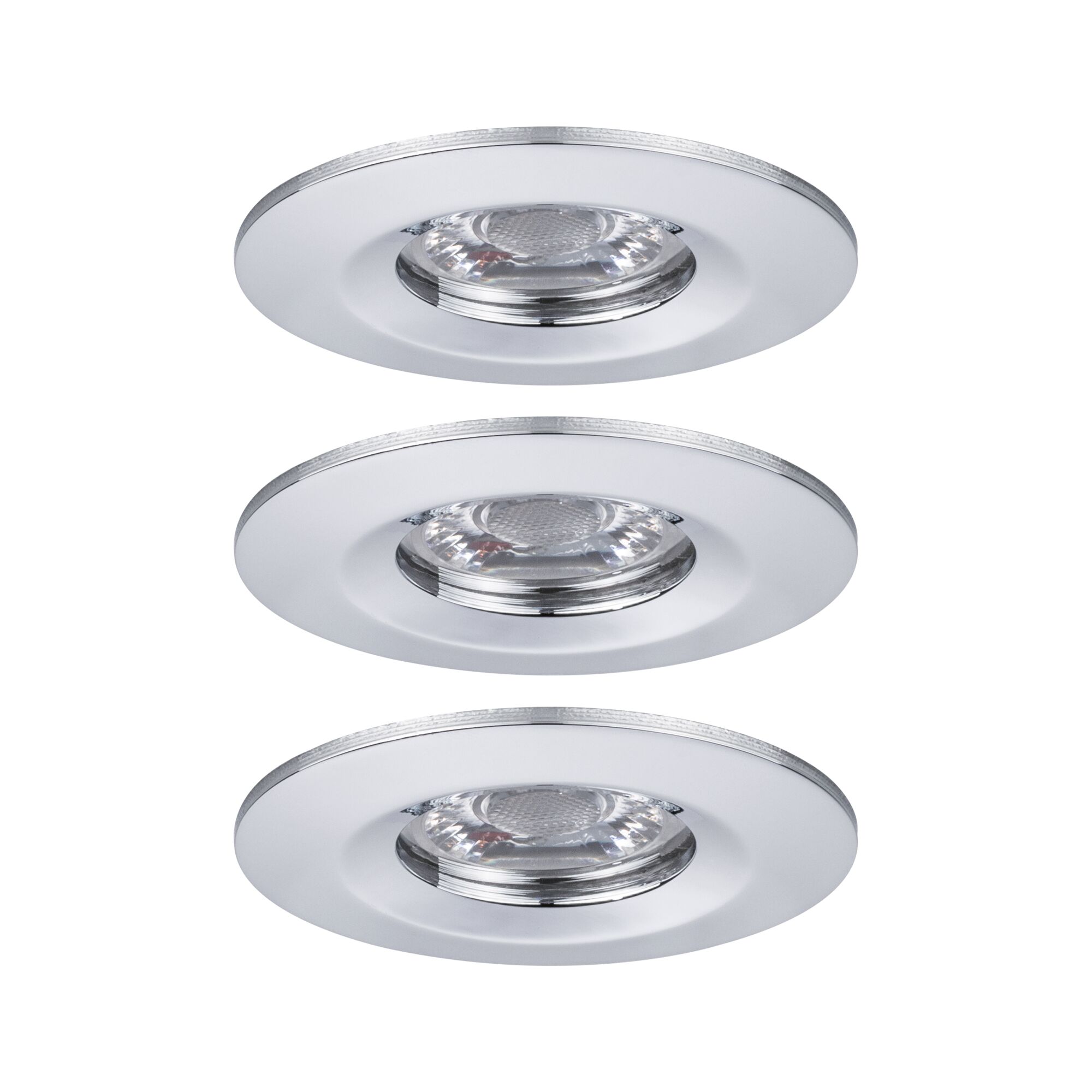 Drie witte metalen inbouwspots met helder glas voor moderne LED-plafondverlichting